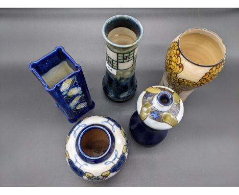 Collection of Royal Doulton Lambeth art Deco and Nouveau design pottery vases (5) 