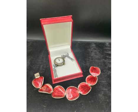 Silver Cased watch together with Norwegian silver enamelled bracelet [Chip to enamel]. [Will post 