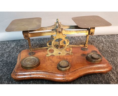 Antique postal scales for letters, comes with brass weights. [10x20cm] [Will post] 