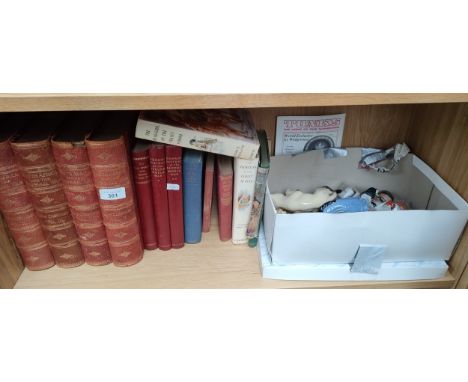 Shelf of various books together with box of collectables includes beswick tumbler cat. 