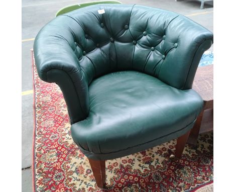 19th century Antique horse filled leather button back tub chair . 
