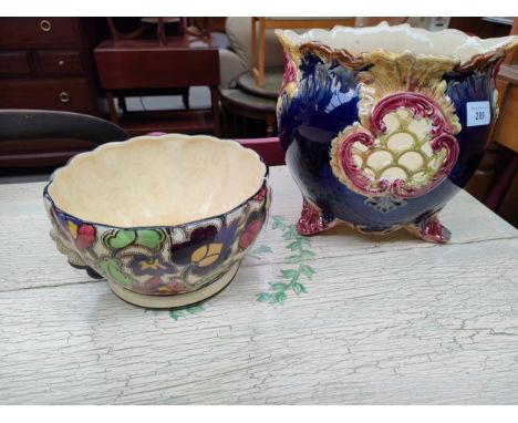 Tuscan art deco planter together with large art nouveau planter. 