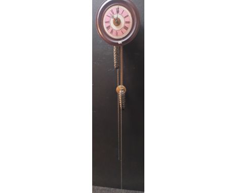 Antique barrel wall clock with white and pink enamel face. Comes with weights and pendulum. [Non runner] [Will not post] 