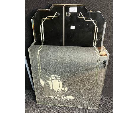 Art deco bevel edge mirror, with boat design to the lower right corner [76.5x51cm] 