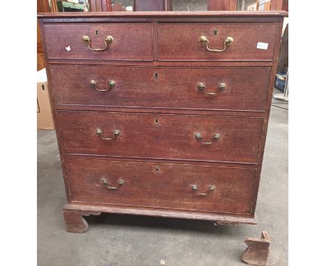 Antique oak cabinet, the rectangular top with moulded edging above two short drawers and three graduating long drawers, raise