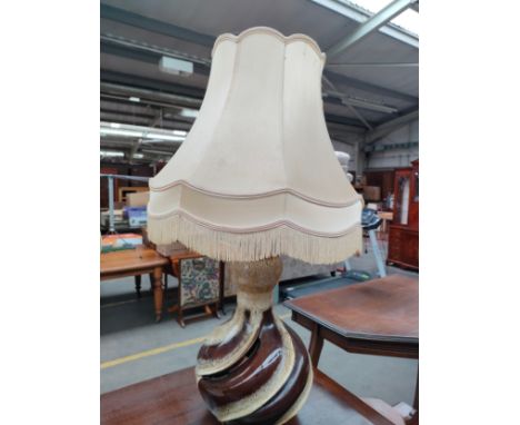 Large German pottery table lamp with shade. 