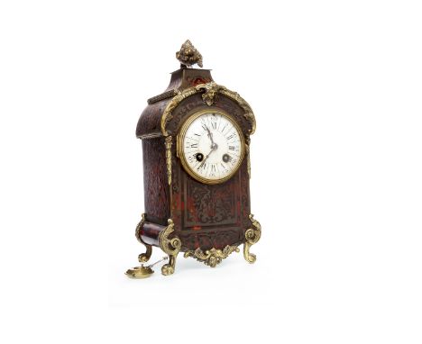 LATE VICTORIAN BOULLE, TORTOISESHELL AND GILTMETAL MANTEL CLOCKof 18th Century French design, the circular white enamel dial 