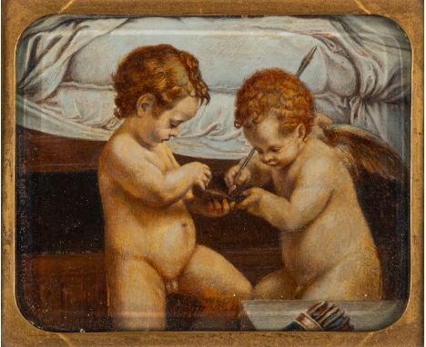 Ignazio Curion (Italian, 1828-1908) After Antonio Allegri da Correggio (Italian,1489-1534)Two amoretti, holding an arrow, use