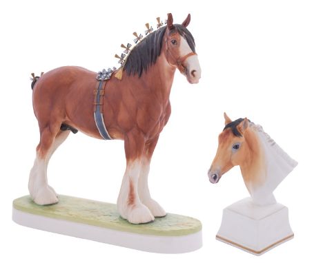 A Royal Worcester porcelain Clydesdale Stallion, modelled after the original by Doris Lindner, on oval base, black backstamp 