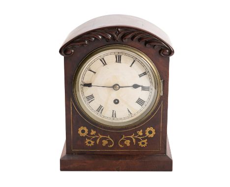 A Victorian brass inlaid inlaid mahogany bracket clock having an eight-day duration, single-fusee movement, the six-inch roun