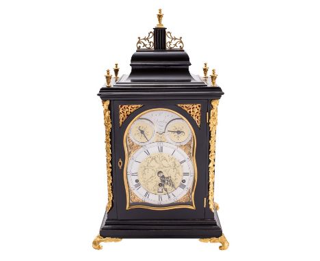 F.R. & S., London an ebonised Georgian chiming bracket clock the eight-day duration, triple-fusee movement having a verge esc