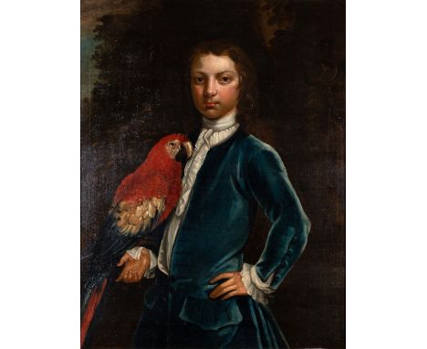 Circle of Bartholomew Dandridge (British, 1691-1755)Portrait of a boy in a blue jacket, holding a parrotOil on canvas85 x 65c