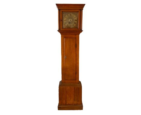 Stephen Wilmshurst, Basingstoke, an oak longcase clock the thirty-hour iron and brass birdcage movement striking the hours on