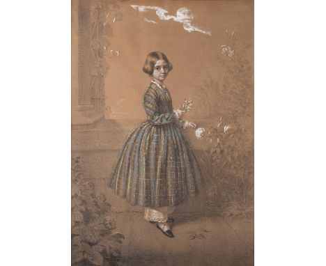 Richard Augustus Clack (British, 1804-1881)Portrait of a young girl in a tartan dressPencil and coloured chalks53.5 x 37cmSig
