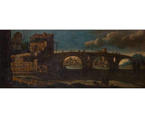 British School (16th Century)An architectural capriccio with a historical sceneOil on canvas43.5 x 106.5 cm