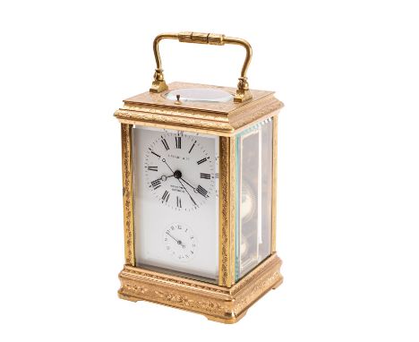 Charles Joseph, Paris for Vrard & Co., Shanghai, an engraved French Cannalée carriage clock, the eight-day duration movement 