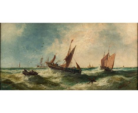 William P Rogers (British, fl. 1846-1872)Seascape with shippingOil on canvas29.5 x 59.5cmSigned lower right