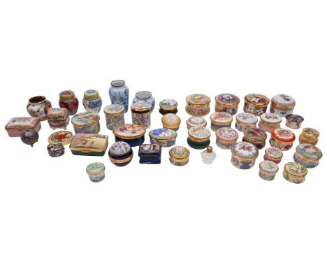 A large collection of Moorcroft, Halcyon Days, Crummles and other enamel boxes and miniature vases, together with one 18th ce