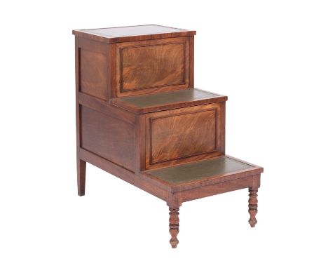 A Regency mahogany step commode, refitted as a bedside stand, early 19th century and later; the three treads with leather ins