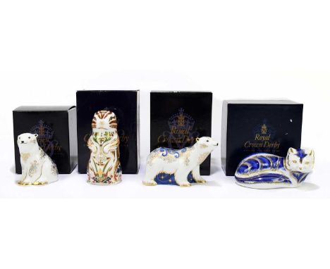 ROYAL CROWN DERBY; four animal form paperweights, to include ‘Chester Chipmunk’, ‘Polar Bear Cub standing’, ‘Polar Bear Cub s