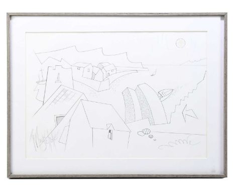 † DAVID WILDE (1913-1974); pencil drawing, 'Mousehole', 26.5 x 38cm, framed and glazed.Condition Report: Contemporary frame w