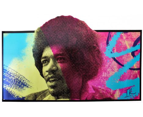 † IONA ROWLAND (born 1990); a monumental anodised alluminium installation of Jimi Hendrix, the artwork is composed of a myria