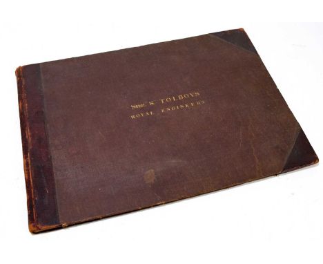 ROYAL ENGINEERS, SERGEANT S. TOLBOYS; a tailor's hand drawn uniform pattern book, the back page with label for Royal Army Clo