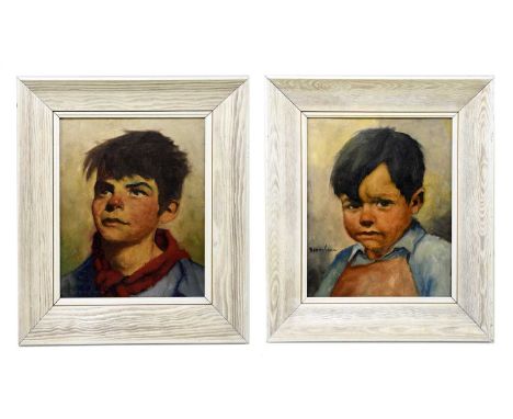 † BRANDSMA; a pair of oils on canvas, portrait of boys, signed, 29 x 23cm, each framed (2).