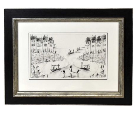 † REBECCA LARDNER; a pencil drawing on mounted paper, 'Into the Harbour Sketch III', signed lower left, 50 x 30cm, framed and