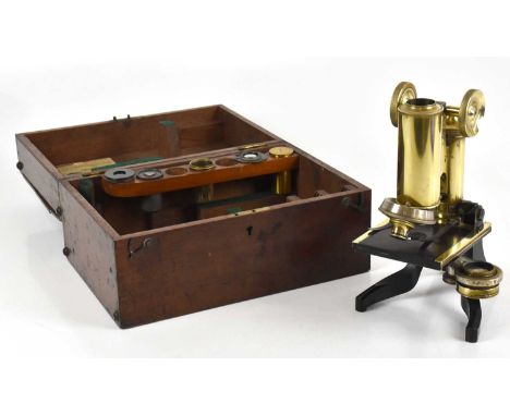 J. SWIFT &amp; SON LONDON; a late 19th century microscope with additional lenses, in a mahogany case, retailed by A.Franks Lt