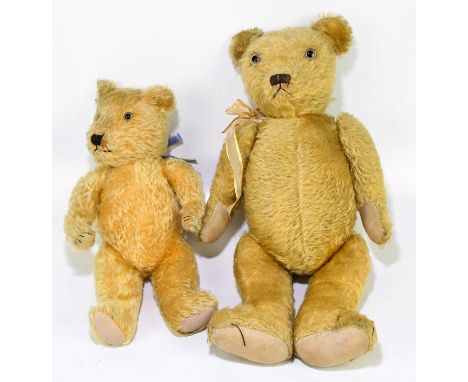 Two vintage plush teddy bears, length of largest example 66cm (2).Provenance: Eyes are not original to both bears. Both noses