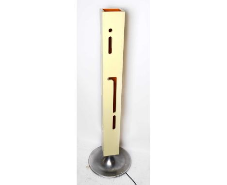 A contemporary Italian standard lamp, the painted rectangular shade with pierced stylised detailing, on a swept metal base, h