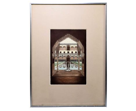 † GRAHAM GREENFIELD; limited edition print, ‘Court of the Myrtles’, signed, 31/150, 20 x 31cm, framed and glazed.