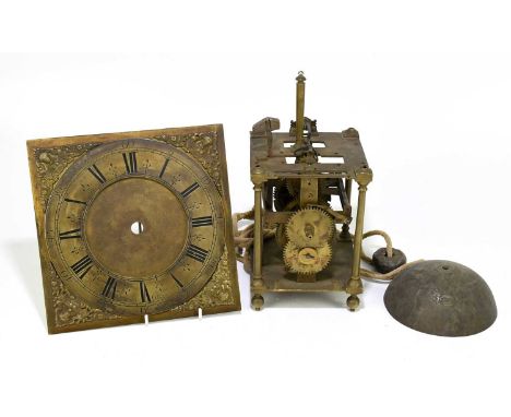 JOSEPH GREEN GRAYES ESSEX; an 18th century and later brass lantern type clock, with movement striking on a bell, diameter of 