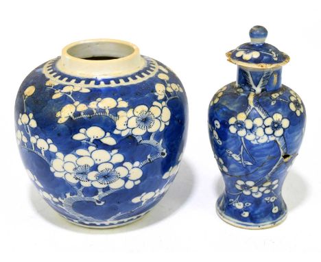 A Chinese blue and white porcelain ginger jar, decorated with prunus flowers, bears four character Kangxi mark to the undersi