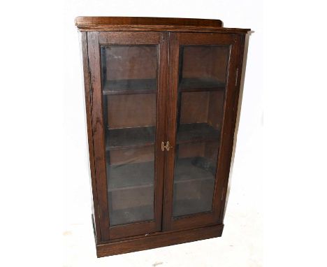 A 1920s oak two door bookcase, on plinth base, height 113cm, width 75cm.