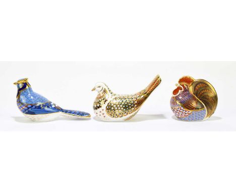 ROYAL CROWN DERBY; three animal form paperweights, to include ‘Cockerel’, ‘Pigeon’, etc (3).Condition Report: The bird with t
