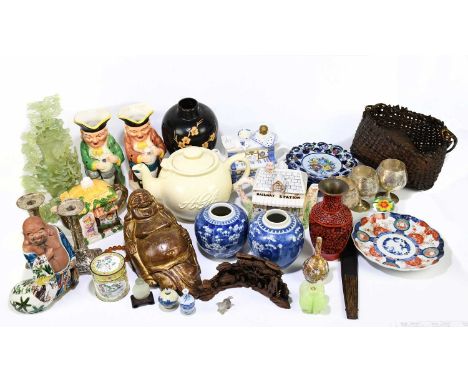 A collection of Oriental and English ceramics, glass and metalware to include two Chinese blue and white prunus ginger jars, 
