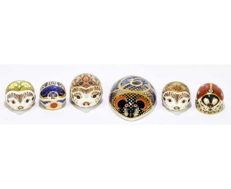 ROYAL CROWN DERBY; six animal form paperweights to include ‘Ivy’, ‘Bramble’, ‘Primrose’, ‘Scarab’ (6).Condition Report: Each 