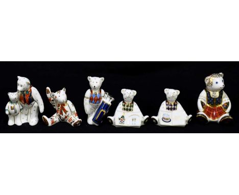 ROYAL CROWN DERBY; six paperweights modelled as bears to include ‘Scottish Teddy-Shona’, ‘Congratulations’, ‘Happy Birthday’,