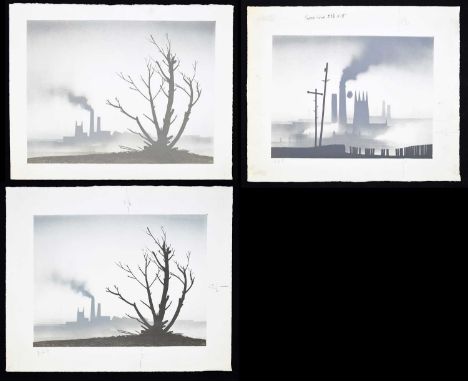 TREVOR GRIMSHAW (1947-2001); an unsigned print, ‘Northern Townscape’, together with two further examples, size of largest 55 