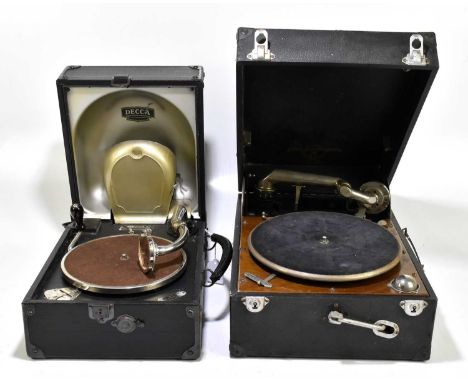 DECCA; a vintage N.44 portable wind-up gramophone, together with a vintage Columbia portable wind-up gramophone (2).