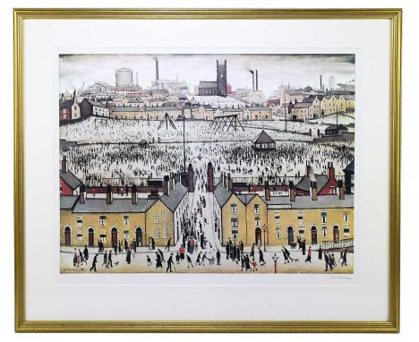 † LAURENCE STEPHEN LOWRY RBA RA (1887-1976); a pencil signed limited edition print, 'Britain at Play', with impressed Fine Ar