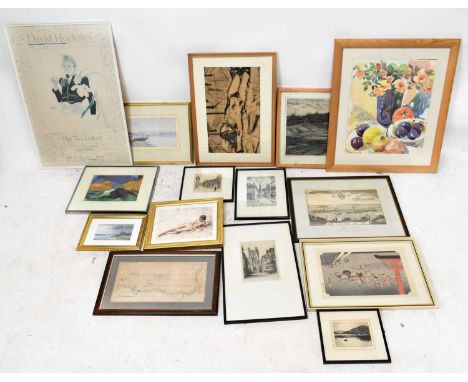 CHARLES ROWBOTHAM; watercolour, figures and boats on a lake, unsigned, 16 x 32.5cm, with a charcoal sketch of a town, initial