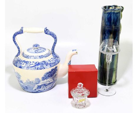 SPODE; an oversized tea kettle decorated in the 'Italian' pattern, height 32cm, together with a Baccarat lidded glass vase (b