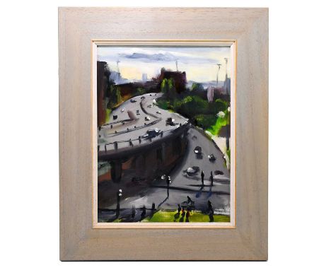 † LIAM SPENCER; oil on board, ‘Mancunian Way’, unsigned, 34 x 25.5cm, framed.Condition Report: The oil on board is not signed