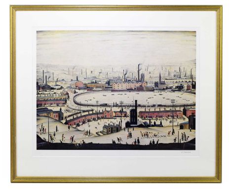 † LAURENCE STEPHEN LOWRY RBA RA (1887-1976); a pencil signed limited edition print, 'The Pond', with impressed Fine Art Trade