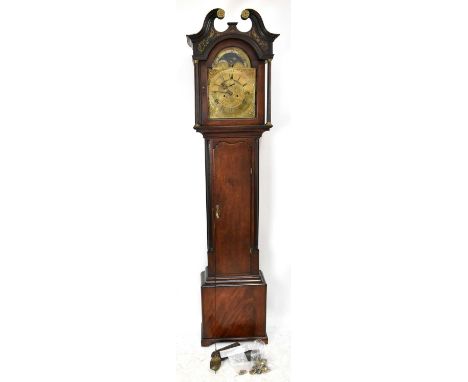 BROWNS OF CHESTER; a 19th century eight day longcase clock, the brass face bearing both Roman and Arabic numerals and subsidi