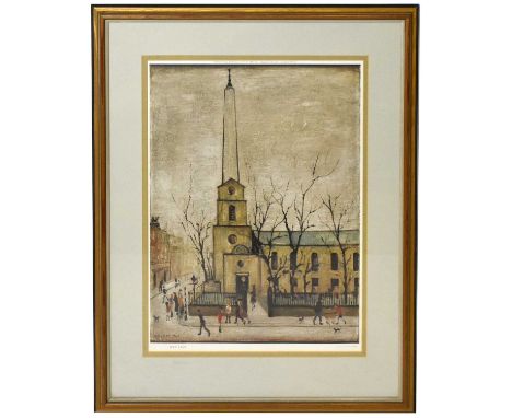 † LAURENCE STEPHEN LOWRY RBA RA (1887-1976); limited edition colour print, St Luke’s Church, signed in pencil, 835/850, with 