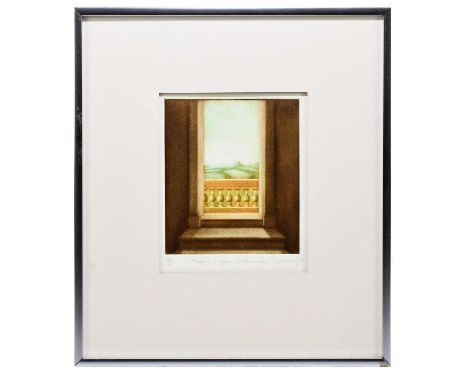 † DOROTHEA WRIGHT; limited edition print, ‘There is a Green Hill Far Away’, signed lower right, 29/50, 14 x 18cm, framed.
